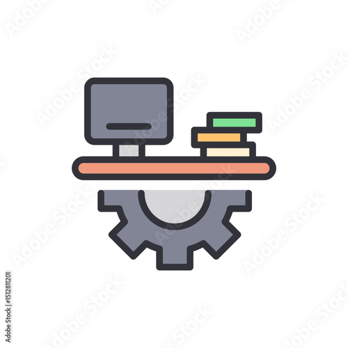 Computer Station On A Cogwheel Symbolizing Technological Advancement