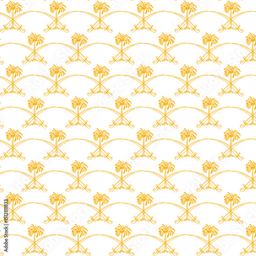 Gold saudi arabia national emblem seamless pattern for cultural and decorative designs