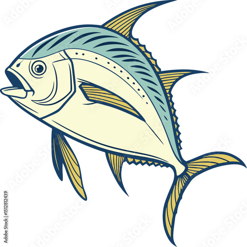 Elegant Pompano Fish Vector Illustration – Detailed Marine Life Design with Distinctive Colors and Graceful Fins in a Dynamic Profile