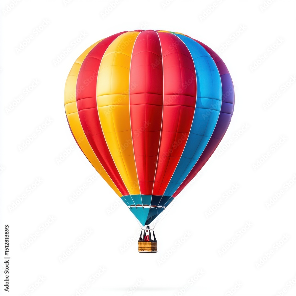 Fototapeta premium Colorful Hot Air Balloon in Bright Shades Floating Against a Clear Sky