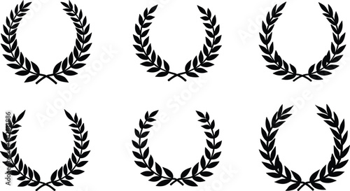 Set of laurel wreath silhouette vector clip art isolated on transparent background. Ideal for awards, achievements, logos, medals, or vintage design elements.