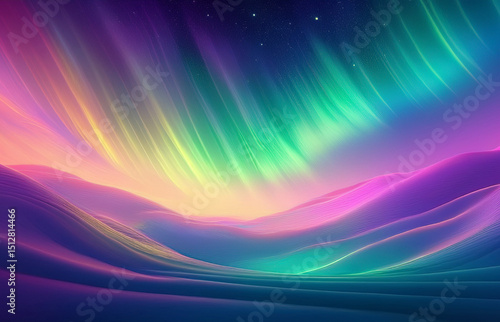 Celestial Aurora Display: Magical Night Sky Landscape