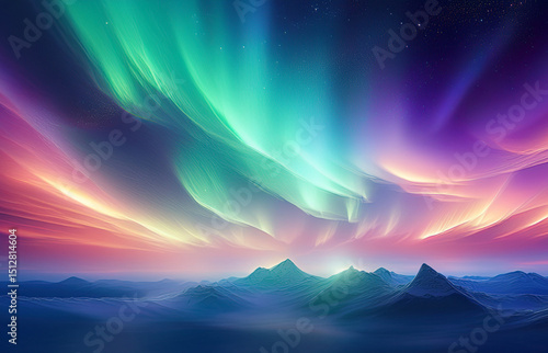 Celestial Aurora Display: Magical Night Sky Landscape