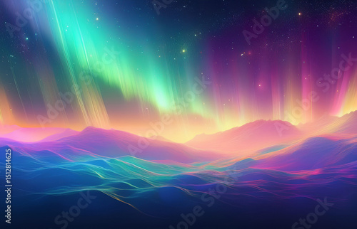 Celestial Aurora Display: Magical Night Sky Landscape