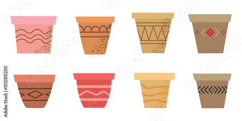 Set collection of pots flowerpots icon clipart logotype isolated illustration