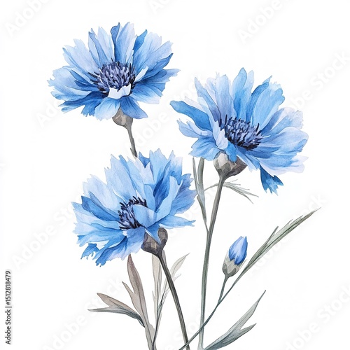 Delicate Light Blue Watercolor Flowers