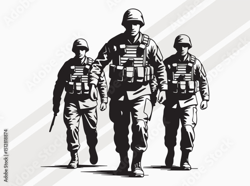 Three Soldiers Silhouette Graphic Art Print for Military Support and Decor, Soldiers Svg, Power of Soldiers Art Black Vector Illustration