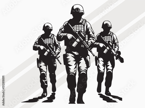 Three Soldiers Silhouette Graphic Art Print for Military Support and Decor, Soldiers Svg, Power of Soldiers Art Black Vector Illustration