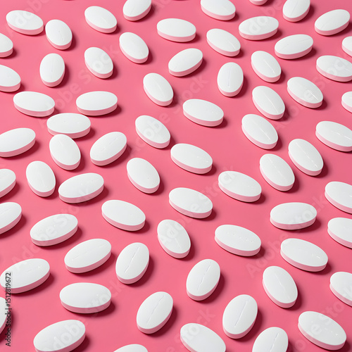 White oval pills with scored lines on a pink background, creating a clean and minimalistic pattern with soft shadows.