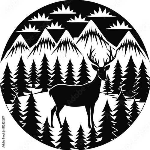 mountains forest woodland background texture seamless pattern with Roe deer