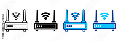 Router Icon Set Multiple Style Vector Illustration
