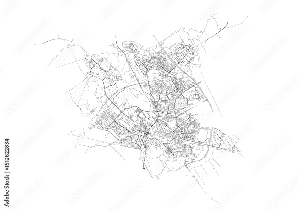 Obraz premium Vector Map of ’s-Hertogenbosch Highways – Detailed Road Network for Urban Planning, Infrastructure Projects, and GIS Applications
