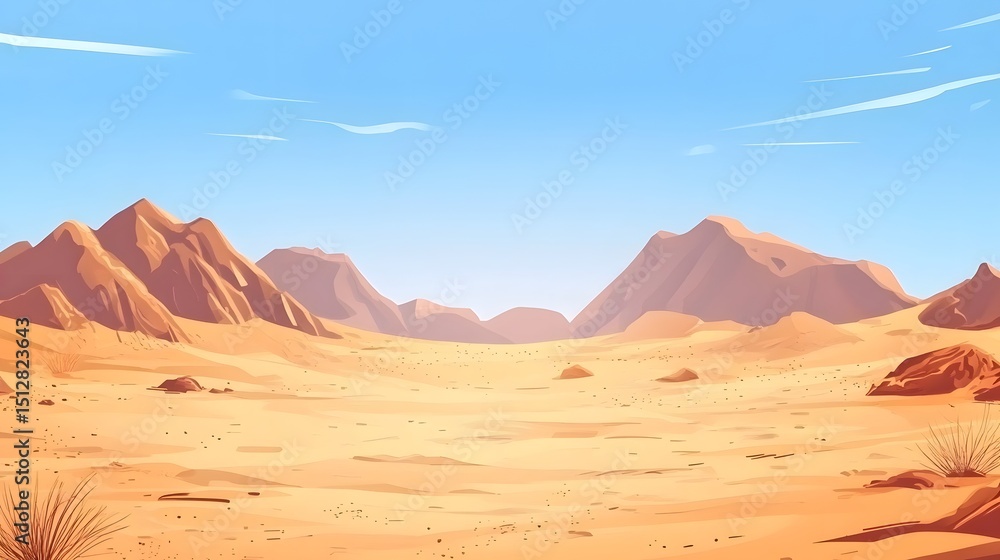 Naklejka premium Desert landscape with mountains under a clear sky.