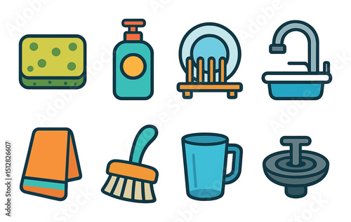 Wallpaper Mural Dishwashing flat icon set. cleaning and kitchen hygiene symbols Torontodigital.ca