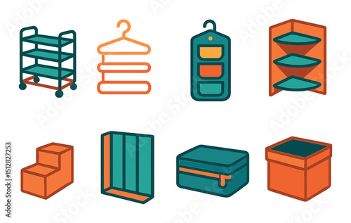 Closet and storage silhouette icon set. organization and tidy home symbols