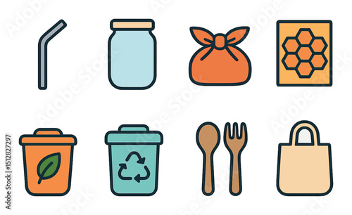 Eco-friendly linear style icon set. sustainable and green living symbols
