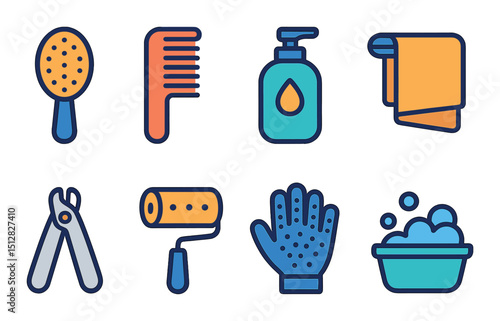 Grooming and personal care icon set in flat style. hygiene and beauty symbols