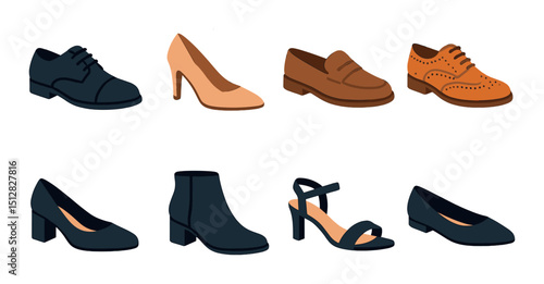 Office shoe silhouette icon set. footwear and fashion symbols in simple style