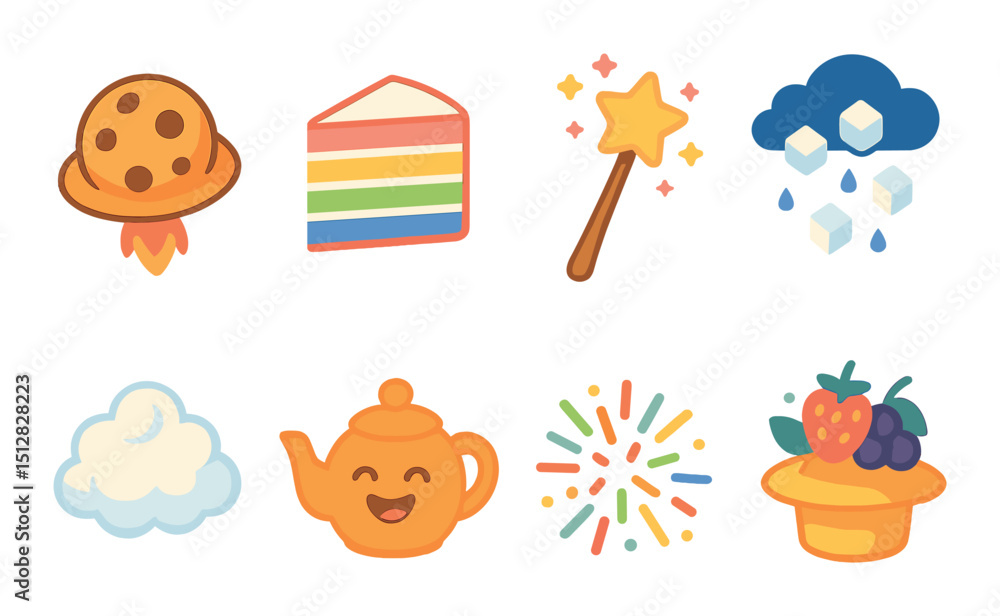 Fototapeta premium Playful cooking icon set in flat style. culinary symbols and kitchen-themed graphics