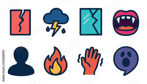 Nightmare icon set in flat style. horror, fear, spooky symbols