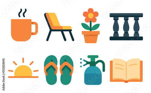 Morning ritual icon set in flat style. daily routine and wellness symbols