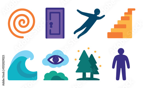 Dream themes silhouette icon set. mystical and abstract design symbols