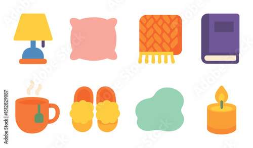 Cozy home silhouette icon set. comfort and relaxation symbols