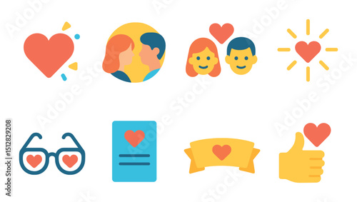 Love and romance flat icon set. affection, relationship symbols for digital design