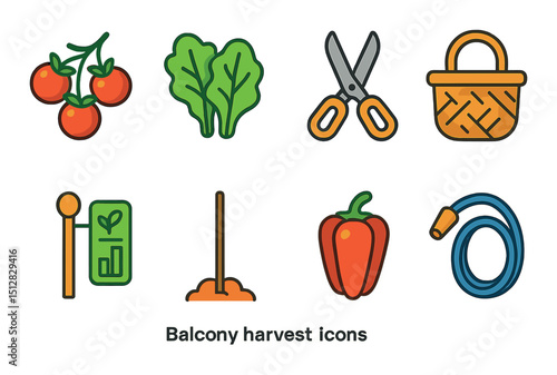Balcony gardening silhouette icon set. urban agriculture and plant growing symbols