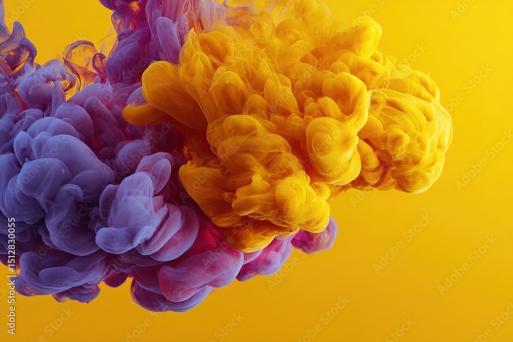 Fototapeta premium Abstract Colorful Ink Mixes On Yellow Background