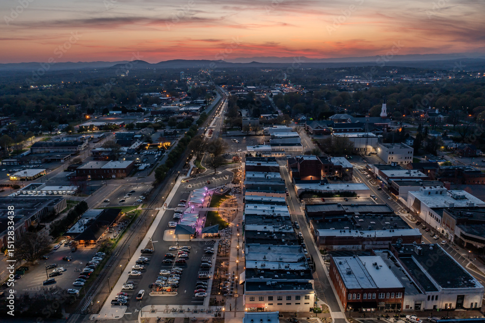 Fototapeta premium aerial view of HickoryNC at sunset