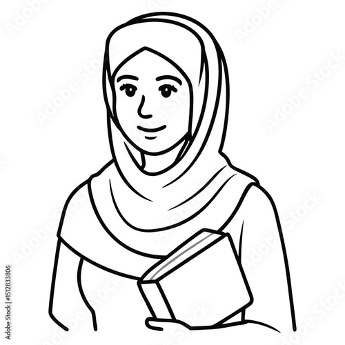 A women muslim holding a book vector illustration 