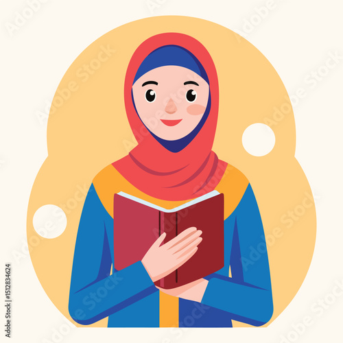 A women muslim holding a book vector illustration 