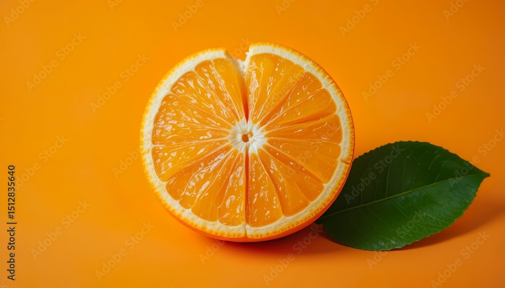 Fototapeta premium A realistic close-up of a sliced tangerine with a few segments slightly separated, on orange background