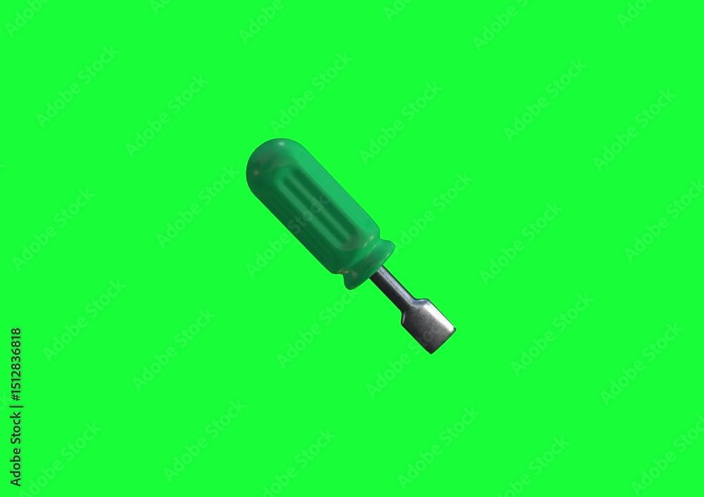 Green Screwdriver 3D Render Animation Ready for Compositing and Visual Effects Green Screwdriver 3D Render Animation Ready for Compositing and Visual Effects