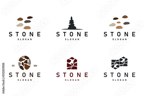 Stone Logo, Premium Elegant Set Bundle Collection Design, Stone Balance Vector, Stepping Rock Walking Icon Illustration Design