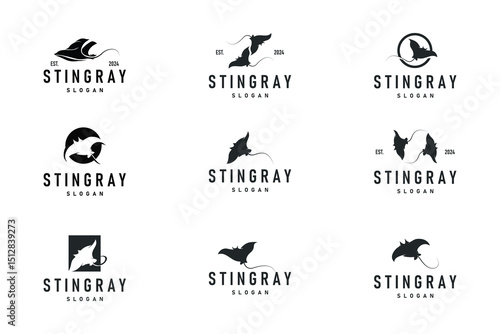 Stingray fish logo ocean animal design simple black manta silhouette illustration