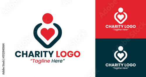 Minimalist Charity Logo Design with Heart and Human Symbol for Social Change