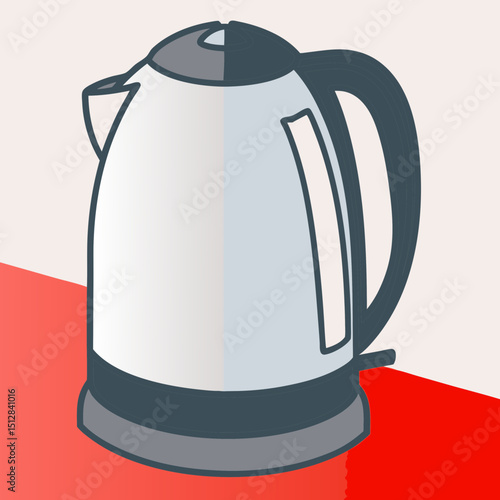 Isometric kettle in pastel colors with minimal design on red background  