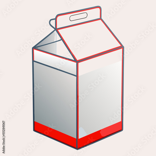 Isometric milk jug carton with red base and white body design  