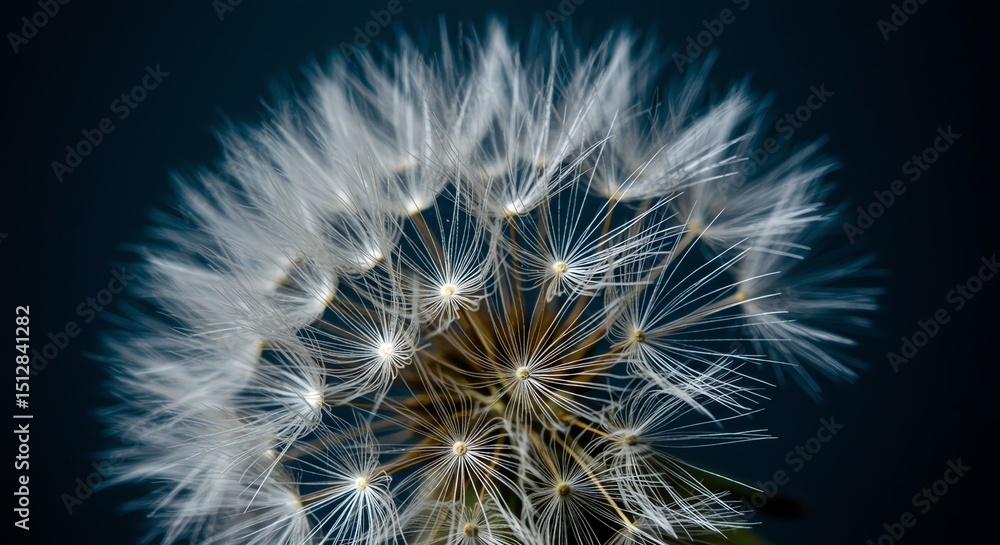 Fototapeta premium Dandelion seed head close-up on dark backdrop