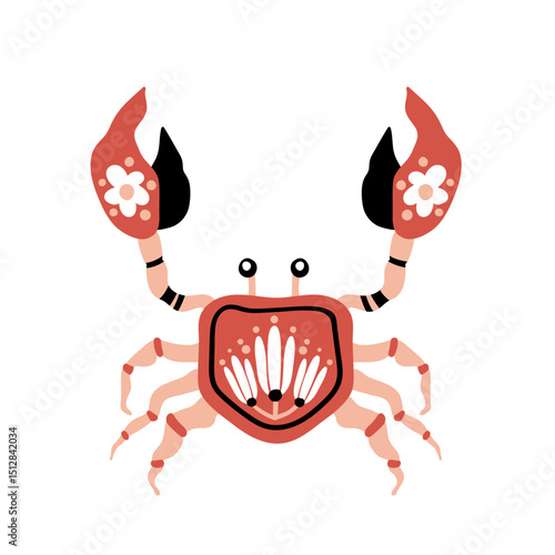 Folk hygge ocean clip arts, hand drawn vector set in Scandinavian Nordic style, isolated on white. Collection of classic ethnic elements. The scandi folk motifs - fishes, flowers, and sea animals set