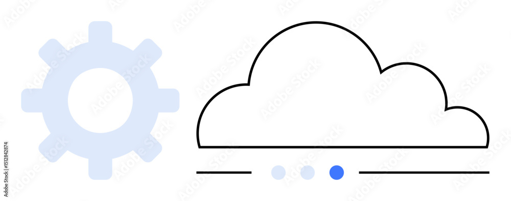 Gear beside cloud with a progress bar line and dots highlights data processing, cloud computing, synchronization. Ideal for innovation, connectivity, automation, IT, networking, technology simple Gear beside cloud with a progress bar line and dots highlights data processing, cloud computing, synchronization. Ideal for innovation, connectivity, automation, IT, networking, technology simple