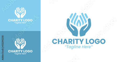 Humanitarian Charity Logos with Heart Symbol and Helping Hands for Giving