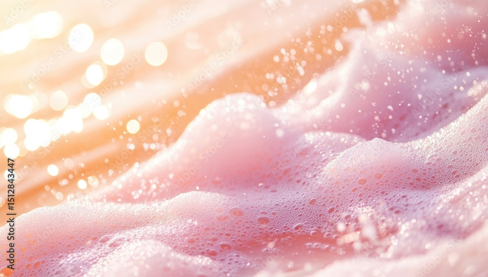 Soft pink ocean waves, sunlit foam Soft pink ocean waves, sunlit foam