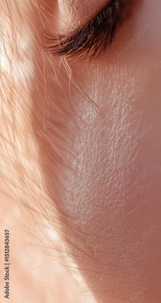 Fototapeta premium Close-up of a pale face, light catching cheek, and eye