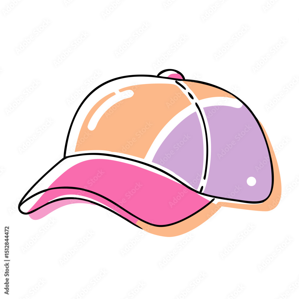 Fototapeta premium A playful, colorful baseball cap illustration. Perfect for blogs or websites about fashion, sports, outdoor activities, or accessories.