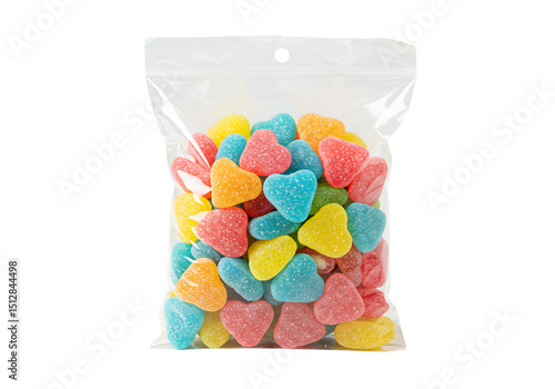 gummy jelly cubes in plastic bag isolated on transparent background