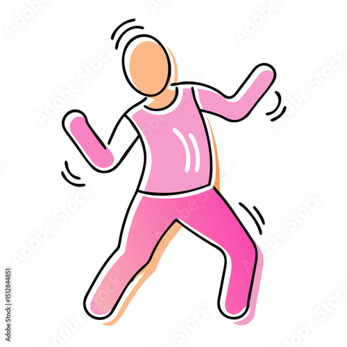 A stylized line art illustration of a woman dancing energetically. Use for fitness blogs, dance class promotions, or active lifestyle content.