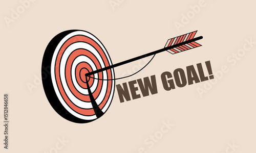An arrow hitting the bullseye with “New Goal” text, symbolizing motivation, achievement, and strategic focus.